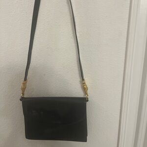 Title Black Crossbody Handbag with Gold Alligator Head Hardware | Evening Bag